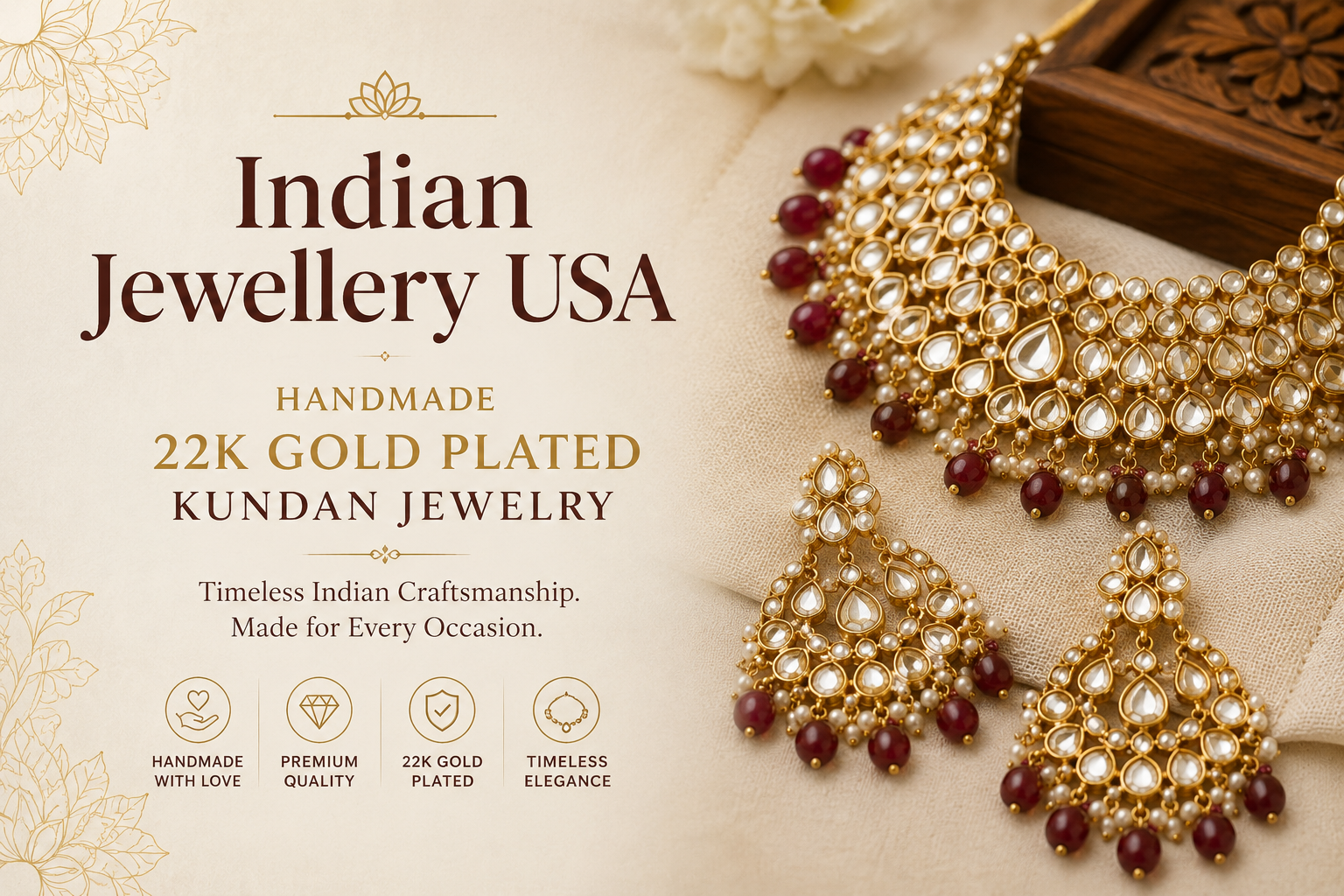 Indian Jewellery USA | Handmade 22K Gold Finish Kundan Jewelry