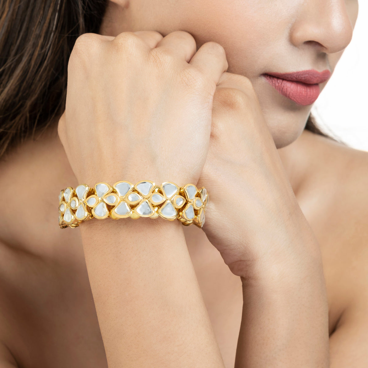 22K Gold Plated Kundan Bracelet - Indian Kundan Bracelet - Handmade Bracelet - Danish Jewellers® 