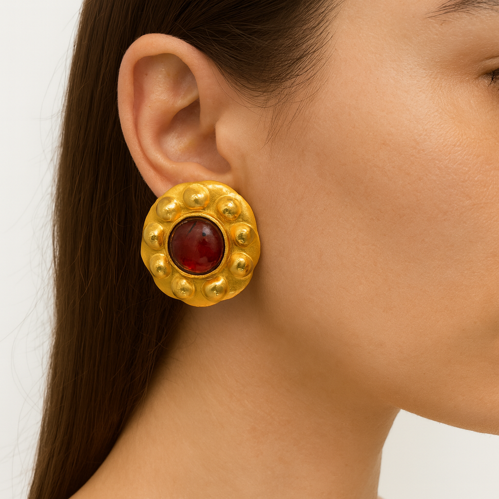 Luxe Line 22K Gold-Finish Kundan Earring with Red Gemstone