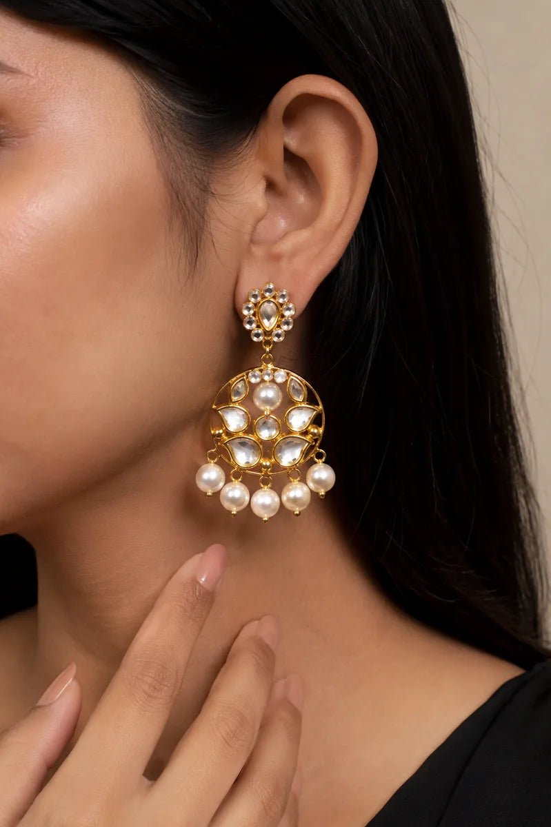 Kundan Polki Chandbali Earrings
