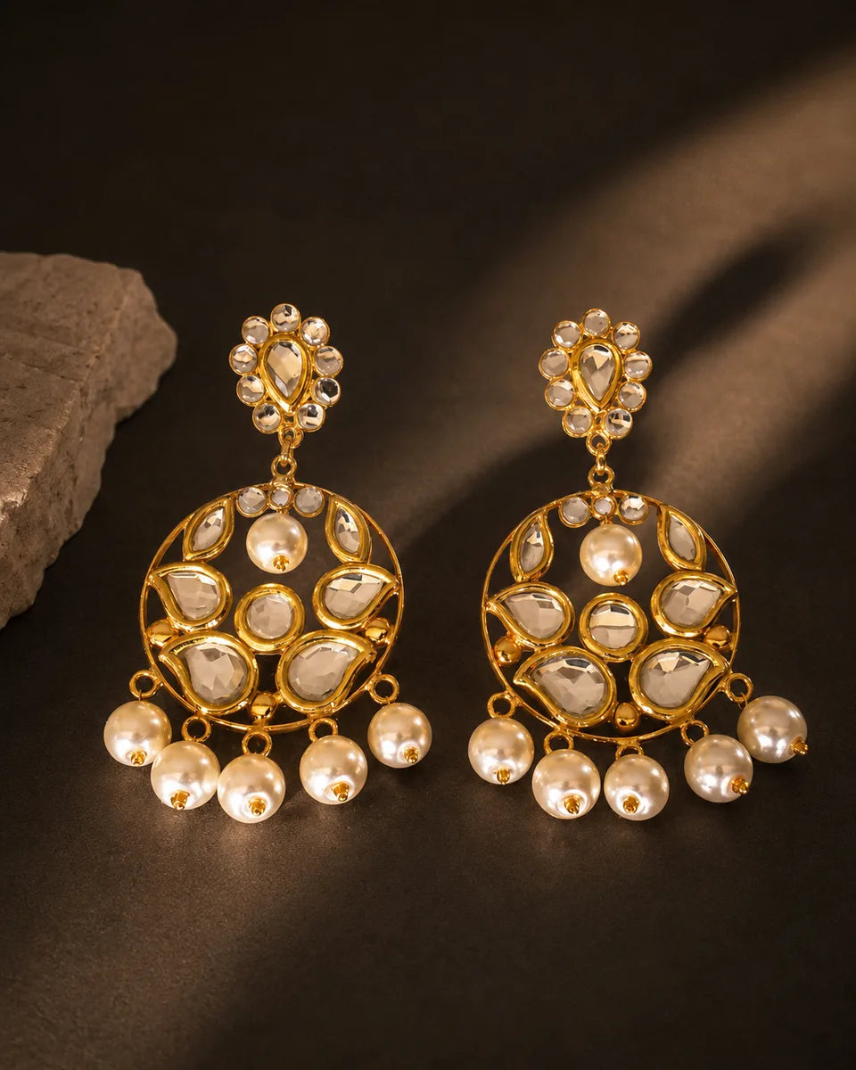 Kundan Polki Chandbali Earrings