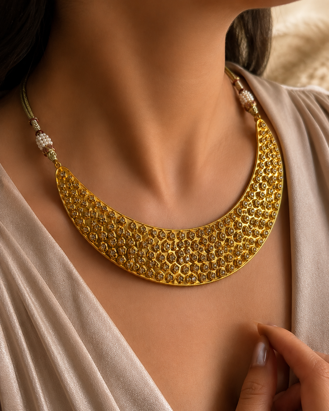 Royal Bloom Kundan Necklace – 22K Gold Finish Handmade Statement Collar Necklace