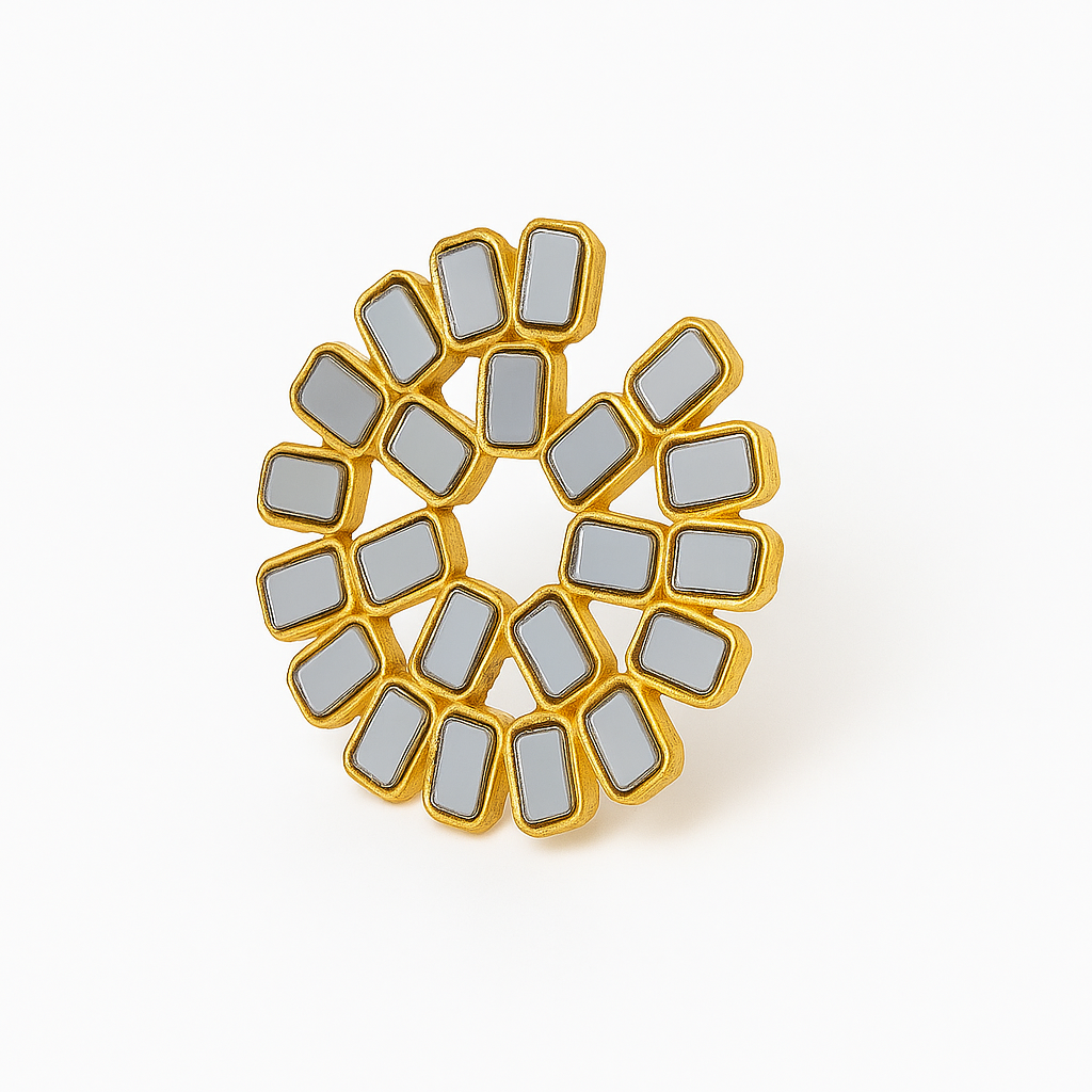 Mirror Style Round Kundan Earrings – 22K Gold Finish Luxe Statement Jewelry