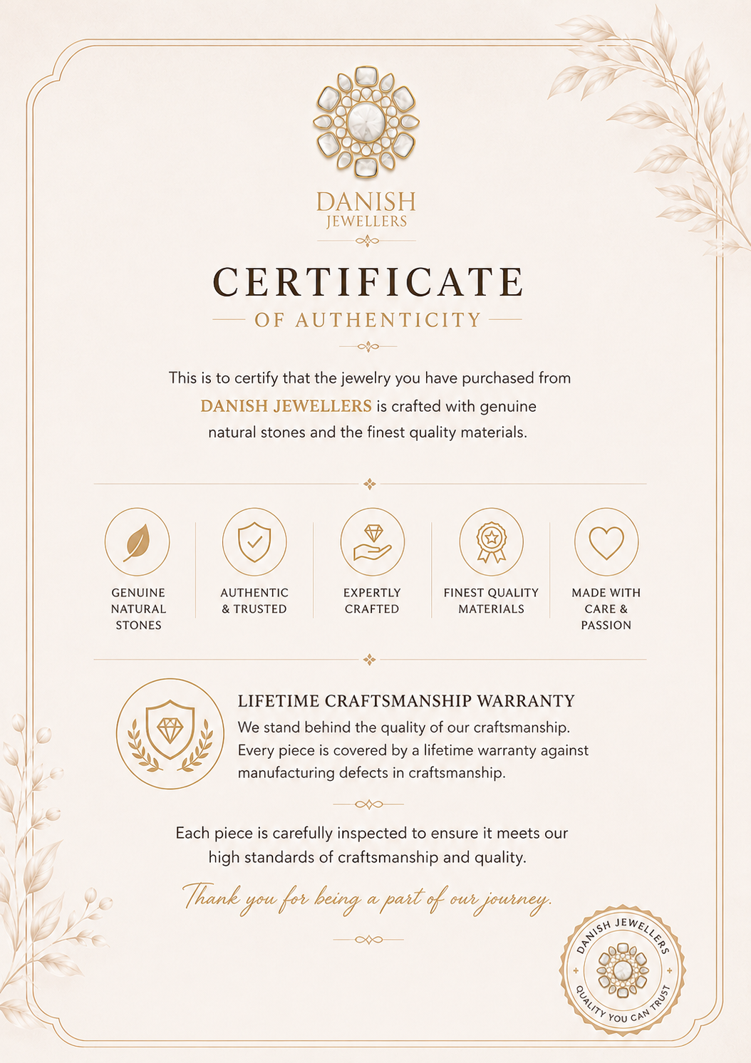 Certificate of Authenticity from Danish Jewellers with decorative elements