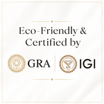 Certification logos for Eco-Friendly & Certified by GRA and IGI on a white background