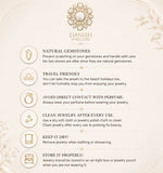 Danish Jewelers care instructions for gemstone jewelry on a light background